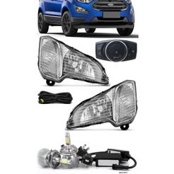 Kit Farol de Milha Neblina Ford Nova Ecosport 2017 2018 2019 2020 - Botão Painel + Kit Lâmpada Super LED 6000K