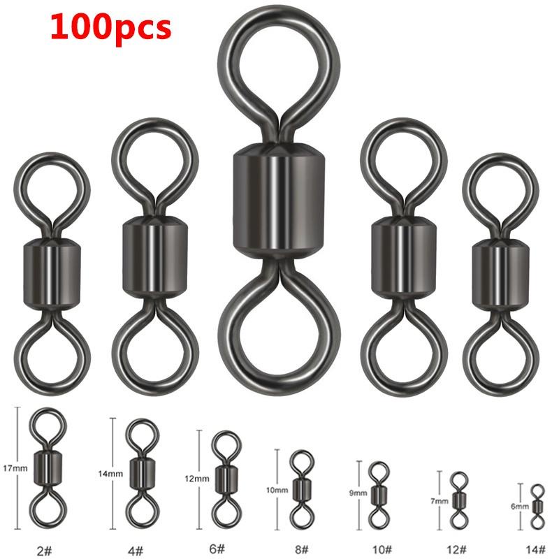 100PCS/set Fishing Swivels Rolamento De Esferas Giratório Com Anéis Sólidos De Segurança Snap Para Acessórios De Pesca De Carpa