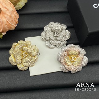 Broche De Camelia Banhado A Ouro Cravejado ZircôNia Strass Presentes Acessórios Femininos（CC）B32