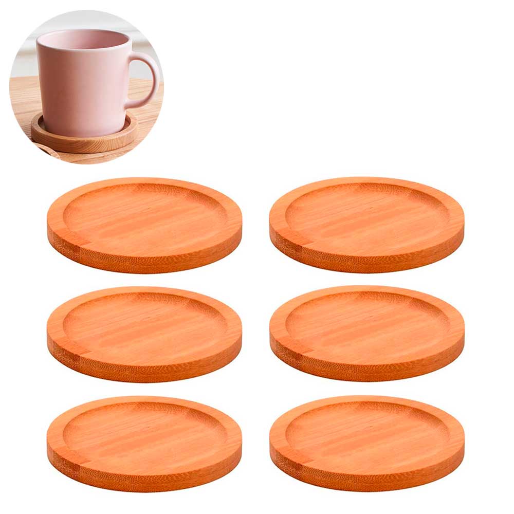Jogo 6 Porta copos bambu suporte descanso bebida apoio mesa cozinha bancada escritório caneca xícara chá café água