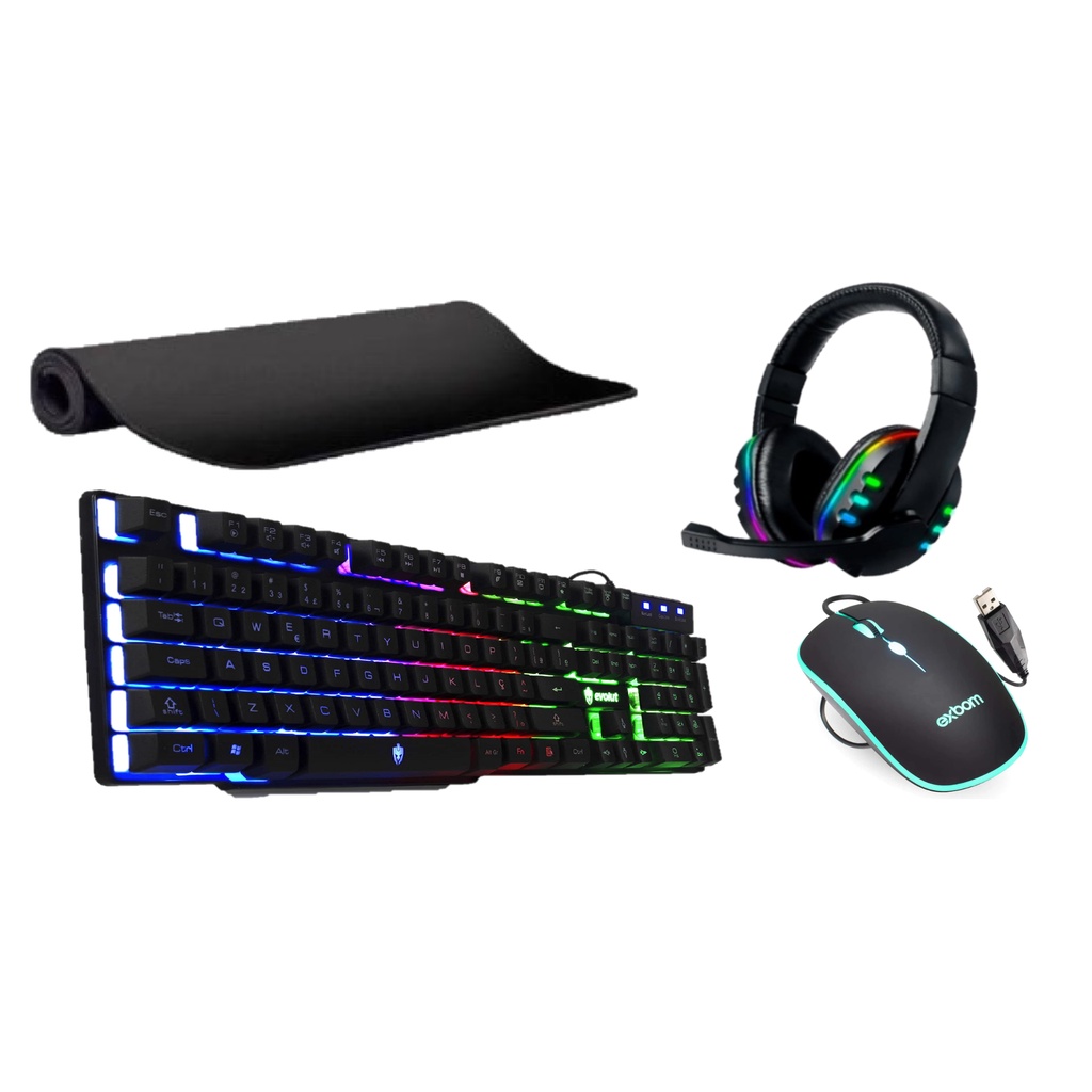 Kit Teclado + Mouse + Fone Gamer Preto + Mouse Pad Gamer