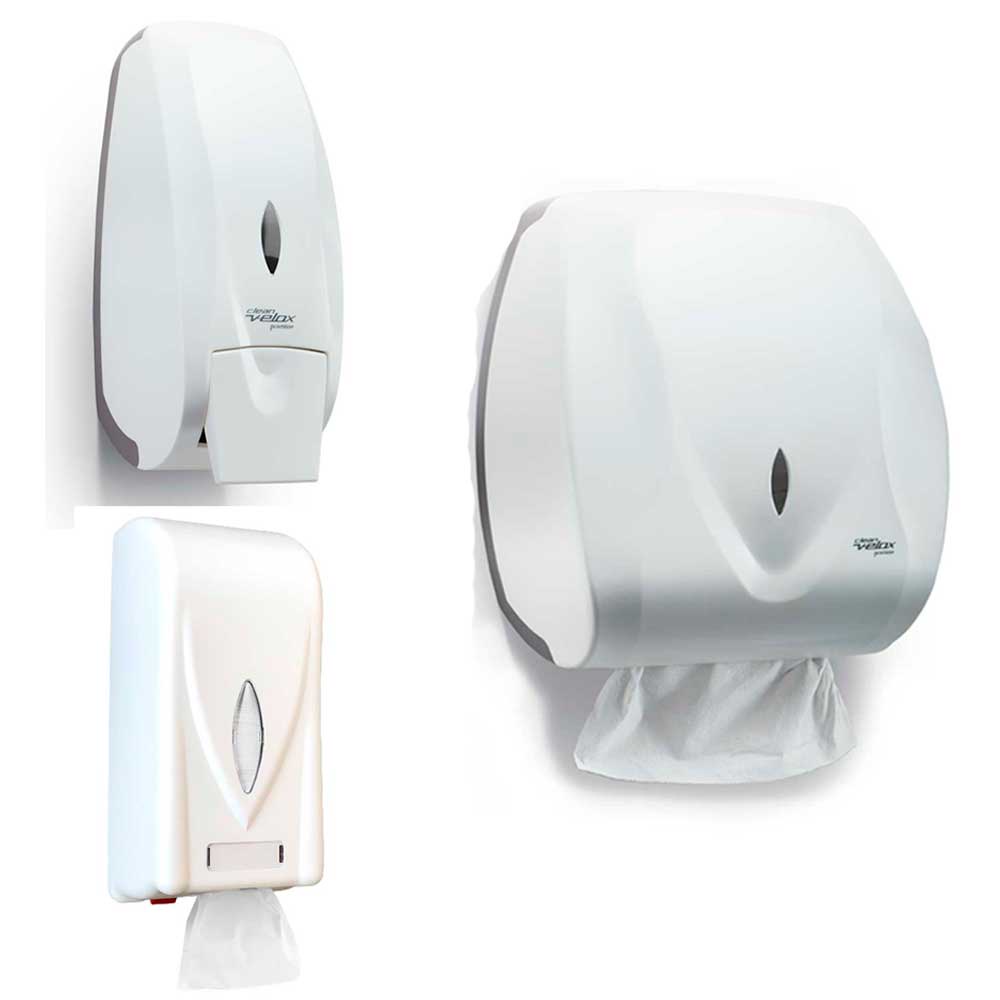 Jogo 1 Dispenser Sabonete líquido álcool gel + 1 Toalheiro papel toalha + 1 porta papel higiênico Cai Cai Velox Branco Banheiro Shopping