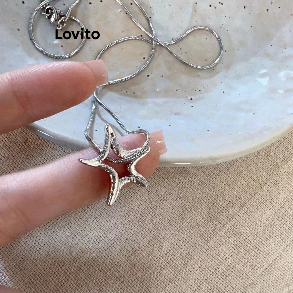 Lovito Preppy Stars Metal Cut Out Star Starfish Snake Bone Chain Colares Para Mulheres LFA10139