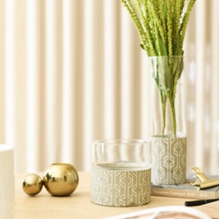 Cachepot Decorativo Vaso de Vidro com Base Cimento - Unidade