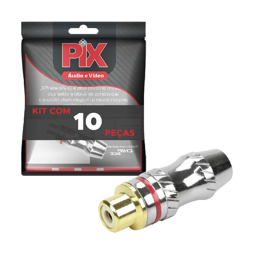 10x Conector Plug Rca 24k Profissional top de linha Vermelho