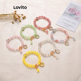 Lovito Pulseira Casual De Cristal Margarida Com Flores Lisas E Frisadas Para Mulheres LFA13414