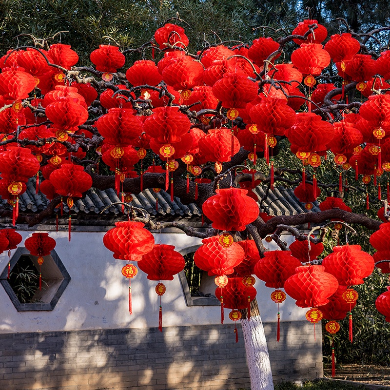 Lanternas de papel estilo chinês 2025 Decorações do Festival da Primavera / Festival do Meio do Outono Festival Nacional em Oferta na Shopee