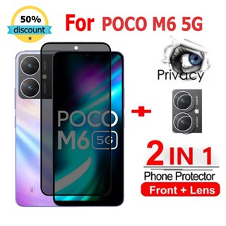 2 Em 1 película POCO M6 Pro 5G Privacidade Vidro Temperado Anti-Espionagem Protetor De Tela De Cobertura Total Para Xiaomi 14 13T 13 Pro Ultra Redmi 13C 12C 12 A2 A1 Plus POCO M5s C65 M6 X6 5G Câmera película traseira