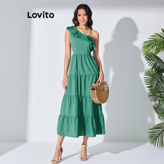Lovito Vestido Boho Simples De Camada Dupla Assimétrico Para Mulheres LBL07191