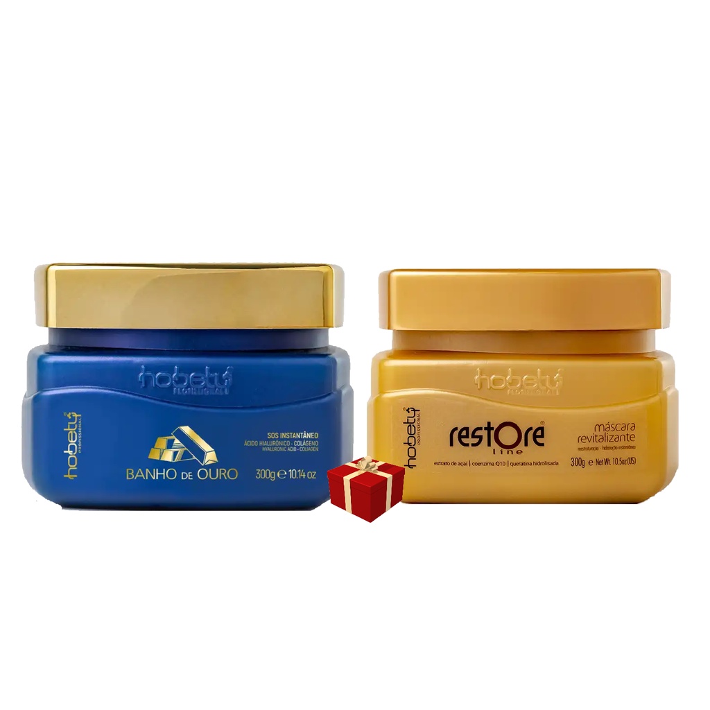 Hobety Máscara Banho Ouro 300g + Máscara Restore Line 300g