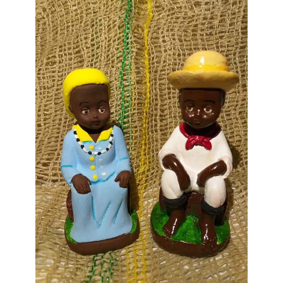 Imagem Casal Preto Velho baby em gesso 15 cm