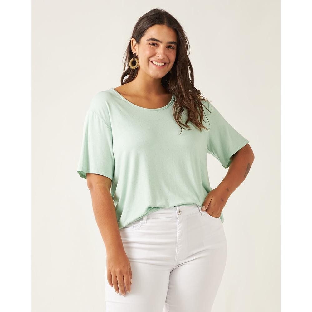 Blusa Básica Feminina Plus Size Decote Redondo Em Viscolinho Stretch - Women Clothes