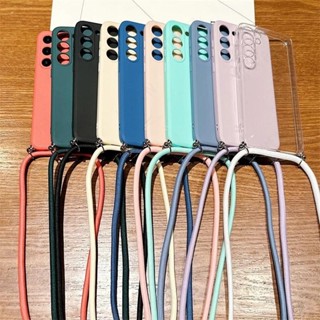Colar De Corpo Cruzado Cordão De Cinta Cor Da Capa Para Samsung Galaxy S24 Ultra S23 Plus Traseira De Silicone TPU Macia
