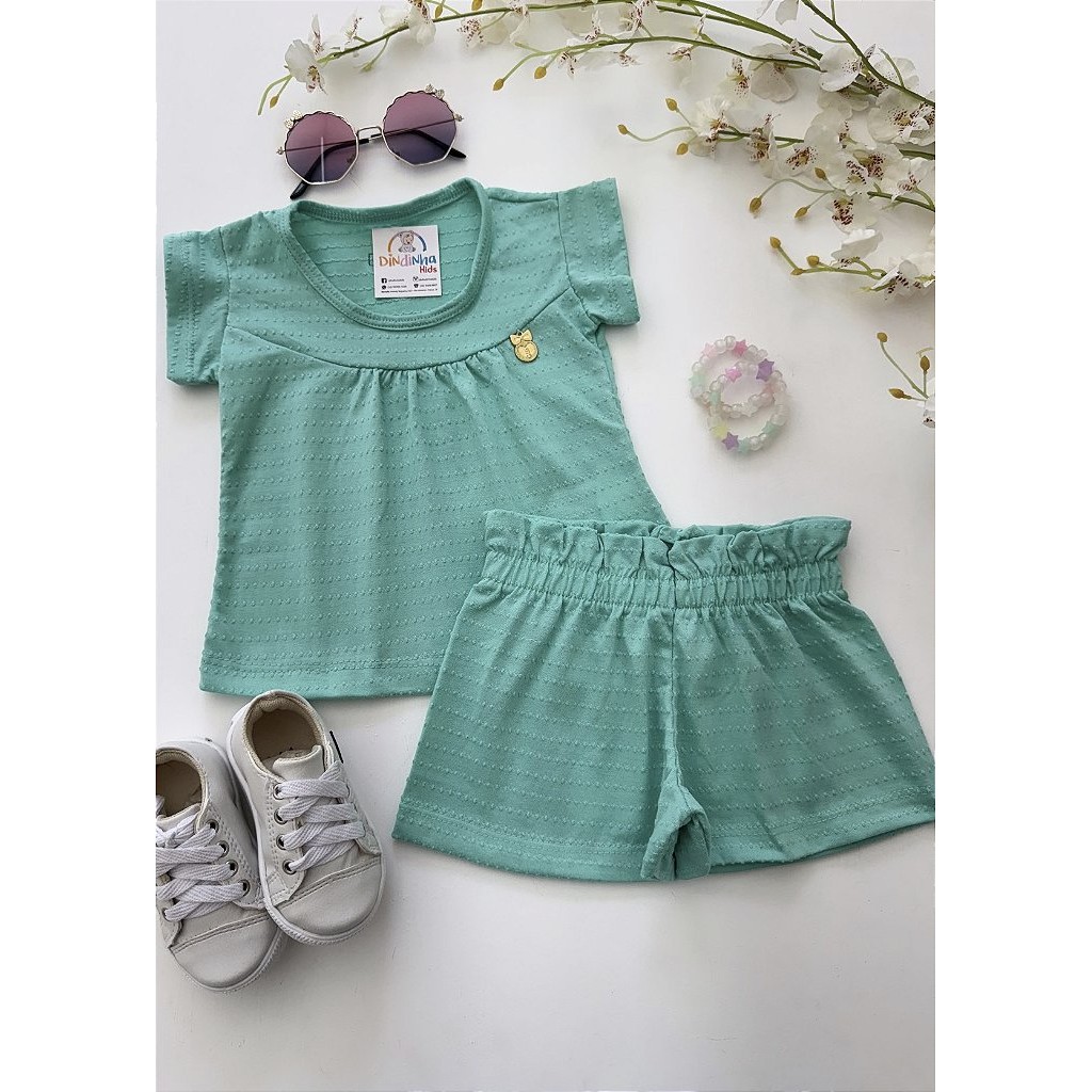 Conjunto Infantil Menina Blusa Short Camiseta Bermuda Roupa Menina Rosa Laranja Verde Agua Flora