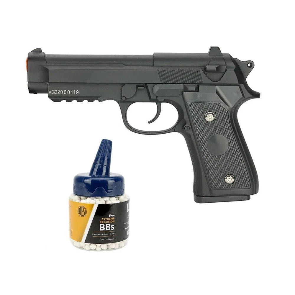 Pistola Airsoft PT92 V22 Full Metal Spring 6mm + 1000BBs em Oferta na Shopee