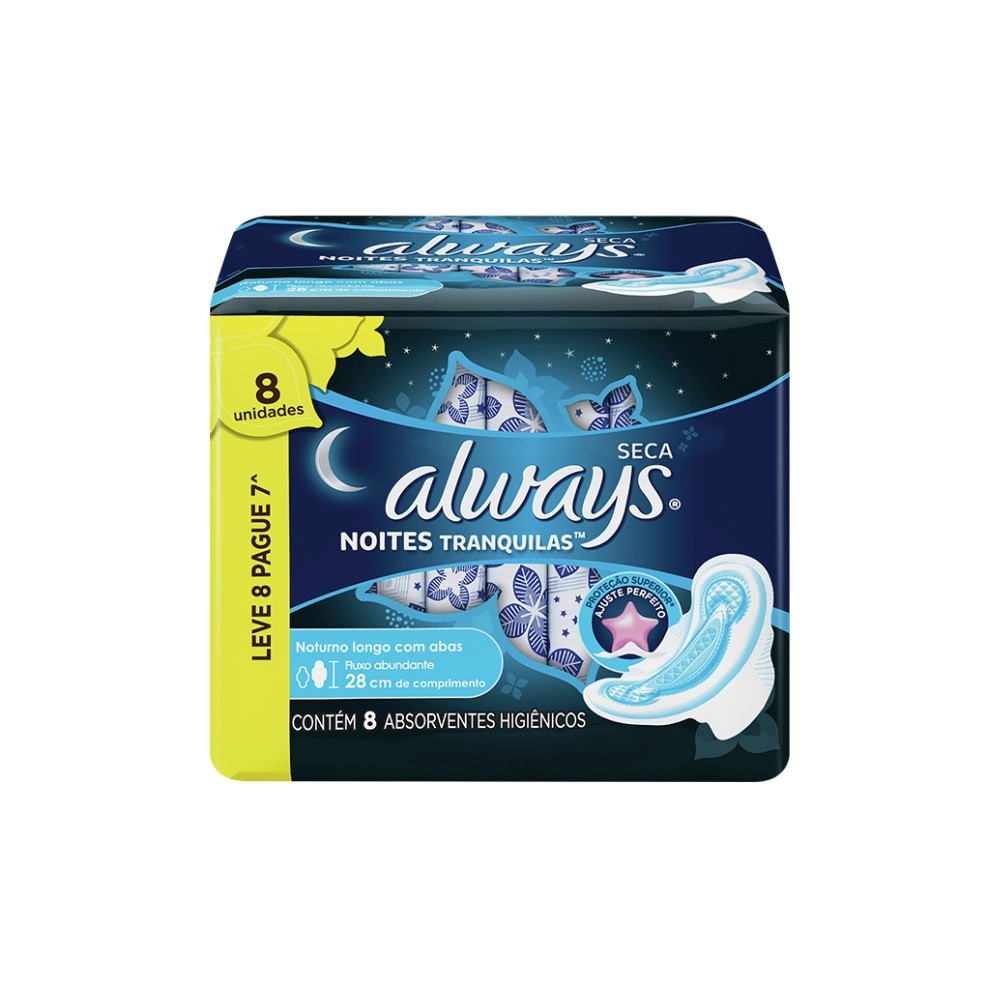 Absorvente Always Noturno Seca G Com Abas Com 8 Unidades -