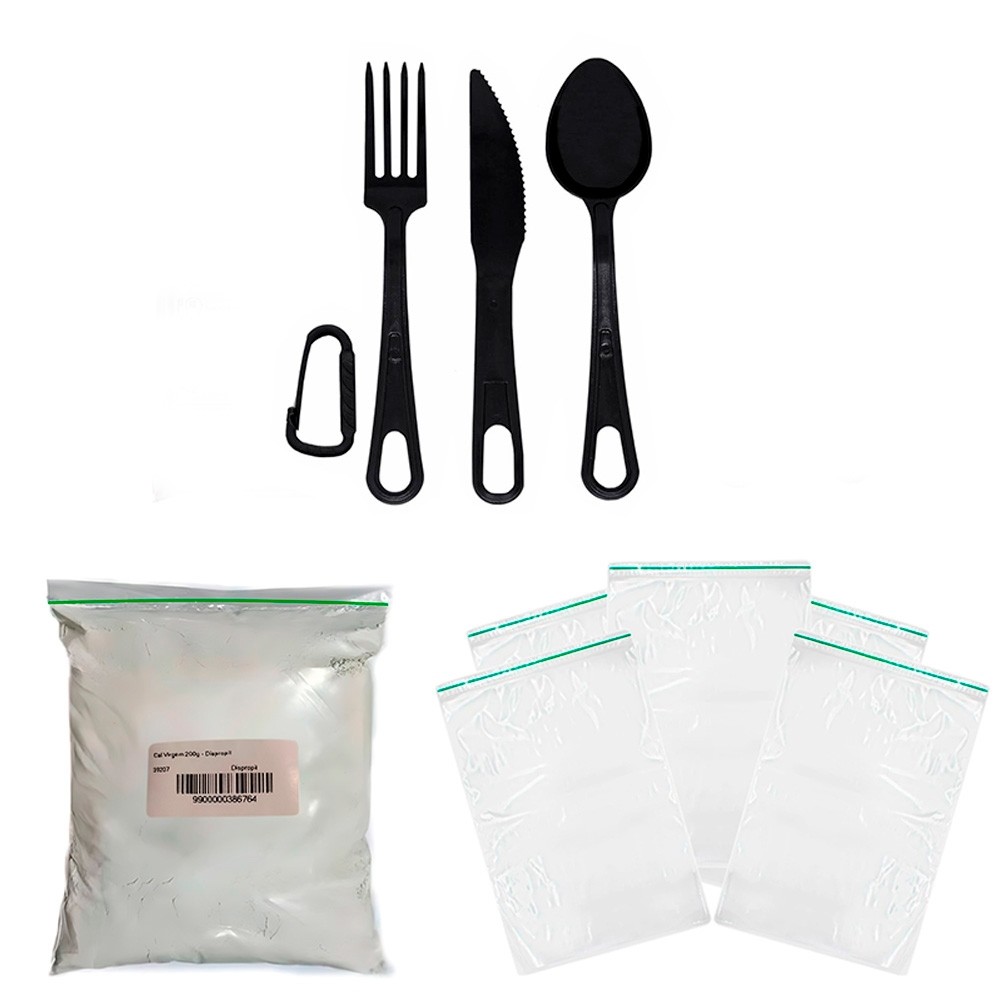 Kit Zip Lock + Cal Virgem + Talher Colher/Garfo/Faca Preto em Oferta na Shopee