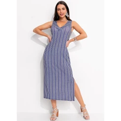 Vestido Em Malha De Viscose Listrado Azul Quintess