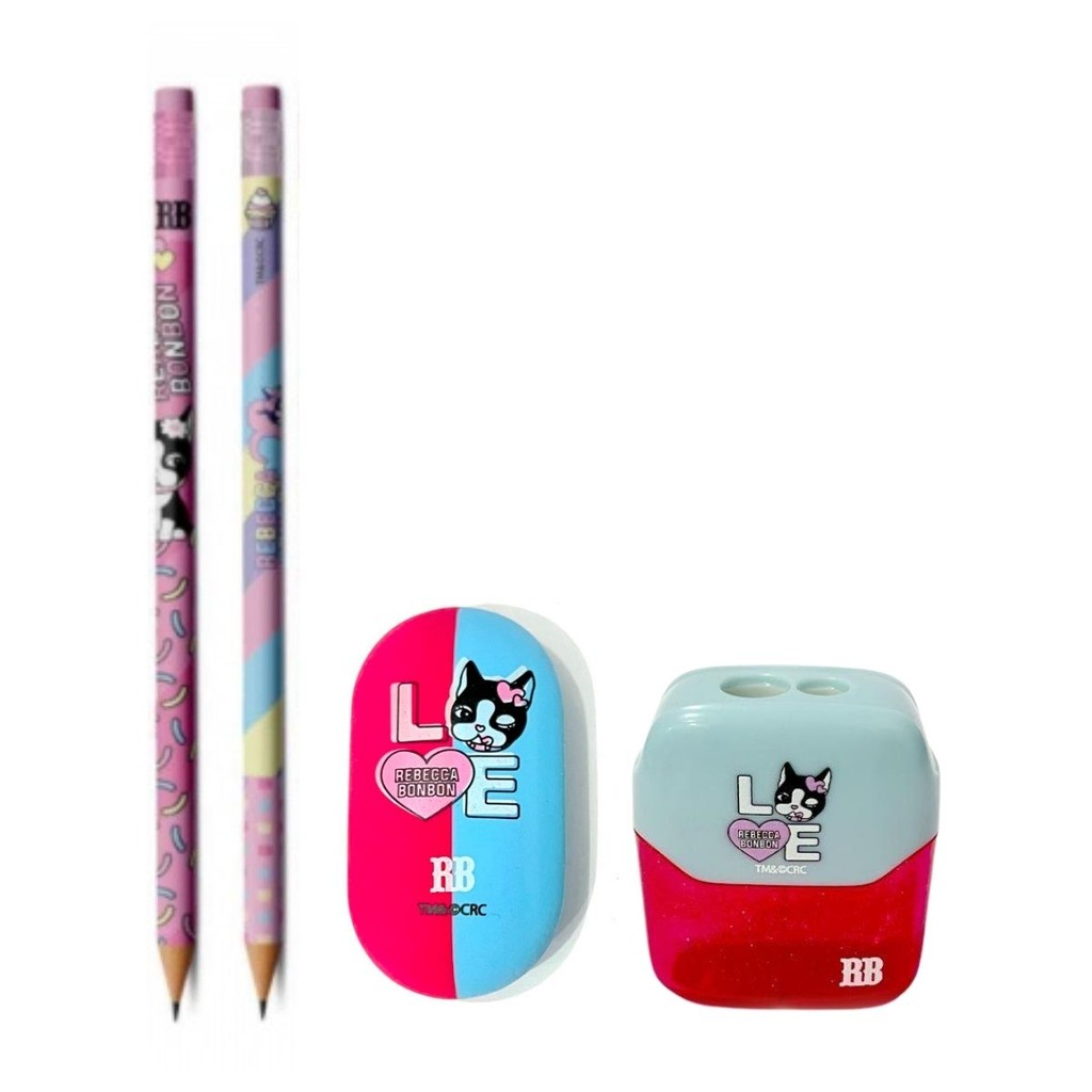 Kit Lápis HB Rebecca Bonbon C/ Apontador 2 Furos E Borracha Escolar - Skypaper em Oferta na Shopee