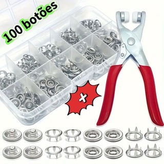 Alicate Aplicador com 100 Botões de Pressão de Metal, Kit Completo para Roupas, Costura e…