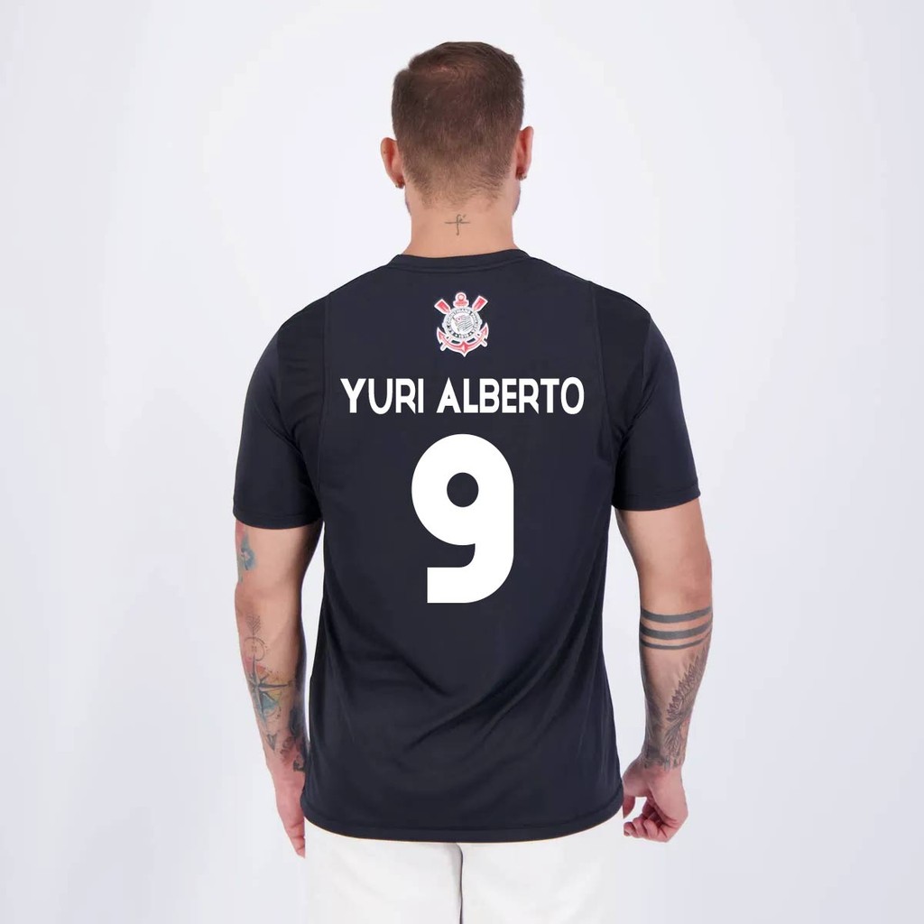 Camisa Corinthians Yuri Alberto 9 Fitness Preta em Oferta na Shopee