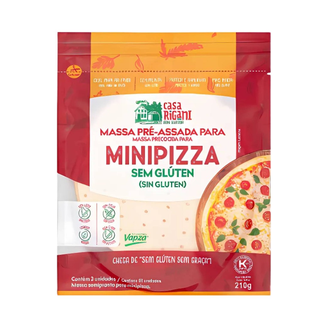 Massa Mini Pizza Sem Glúten Pré Assada - Casa Rigani 210g ( 3 Unidades)
