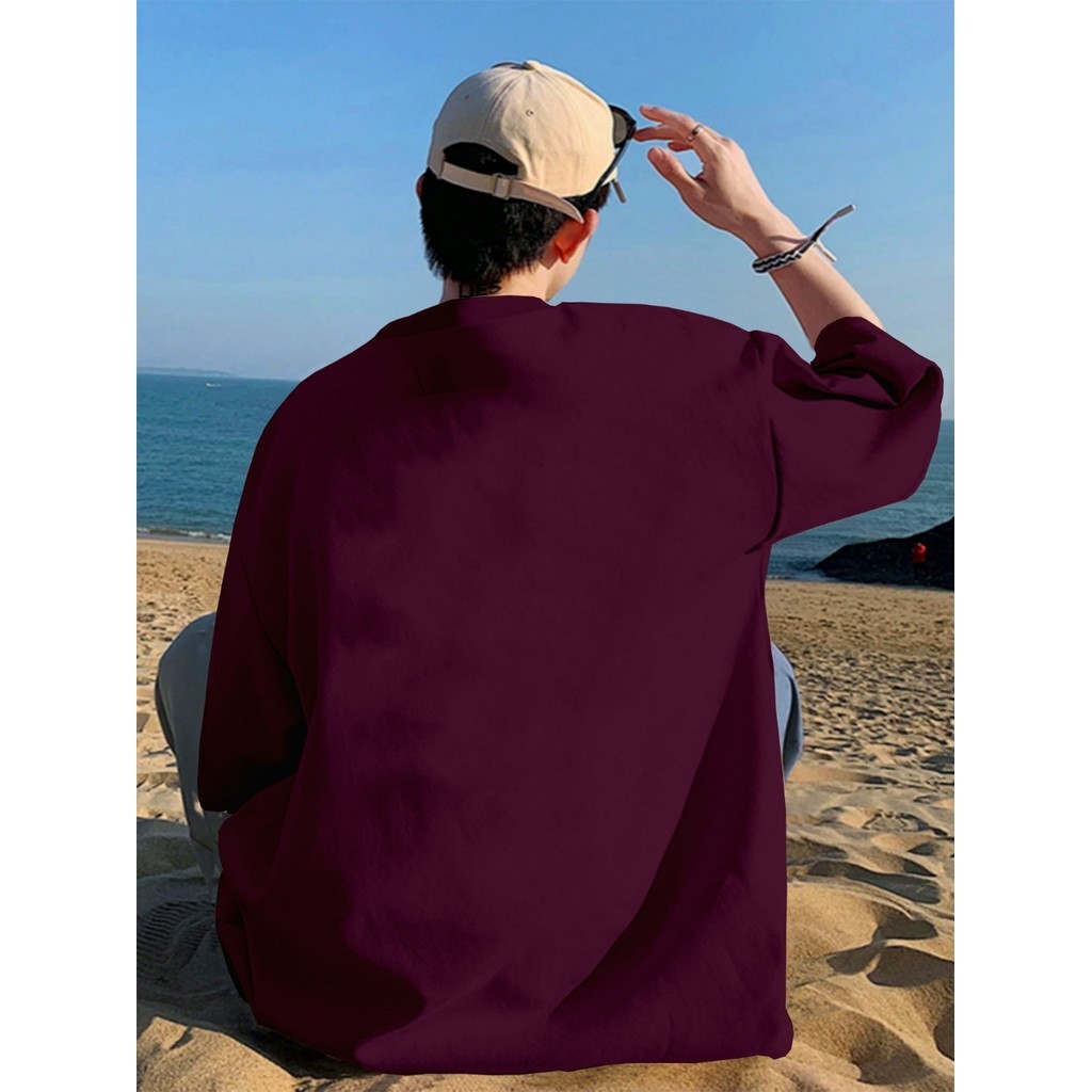 Camiseta Masculina Larga Confortável Blusa Oversized Esportiva Vinho Lisa Unissex T Shirt Plus Size