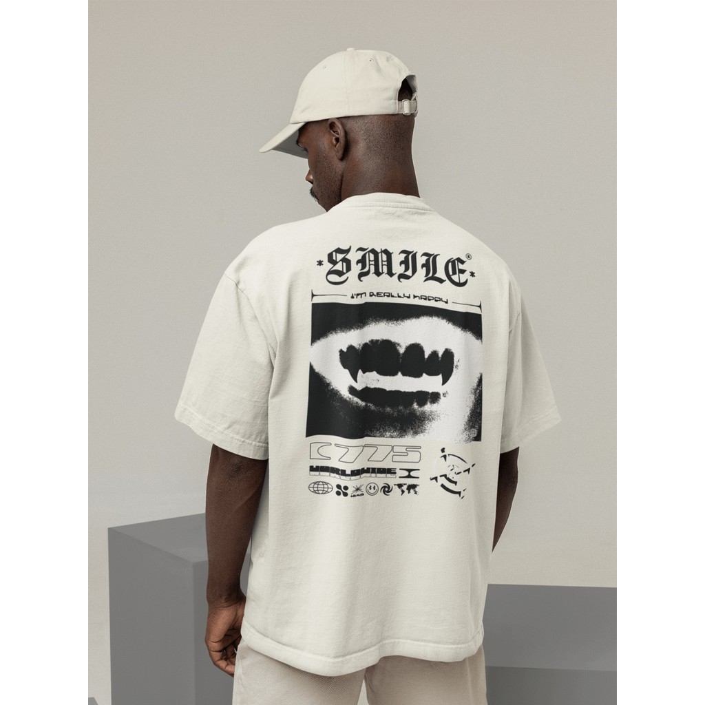 Camisa Camiseta Oversized Gola Alta Streetwear Masculino e Feminino 100% Algodão Preto e Off Whte Estampado - ESTAMPA