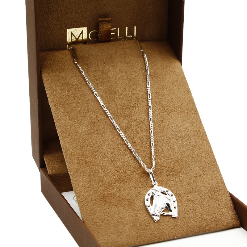 Corrente de prata 925 masculina 70cm 3x1 fígaro 70cm pingente ferradura em Oferta na Shopee