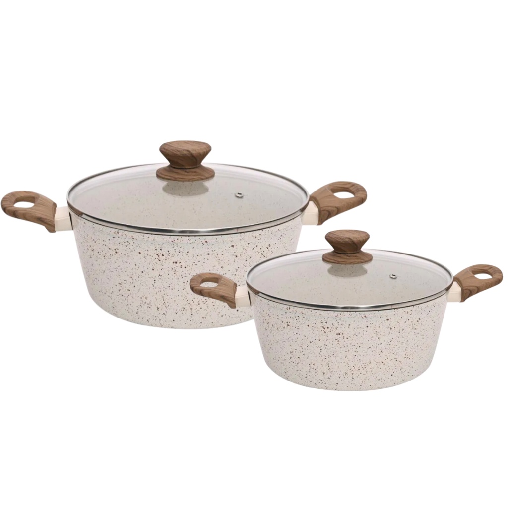 Jogo de Panelas Antiaderente Ceramica Cooktop Fogão Indução Kit 2 Peças Conjunto Marmol