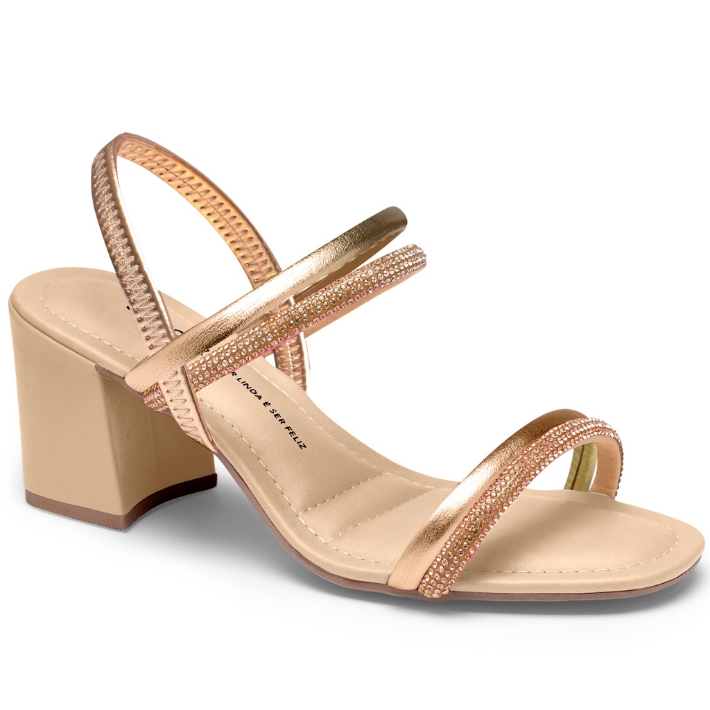 Sandalia Dakota Salto Grosso Feminina Tiras Strass Conforto - Women Shoes
