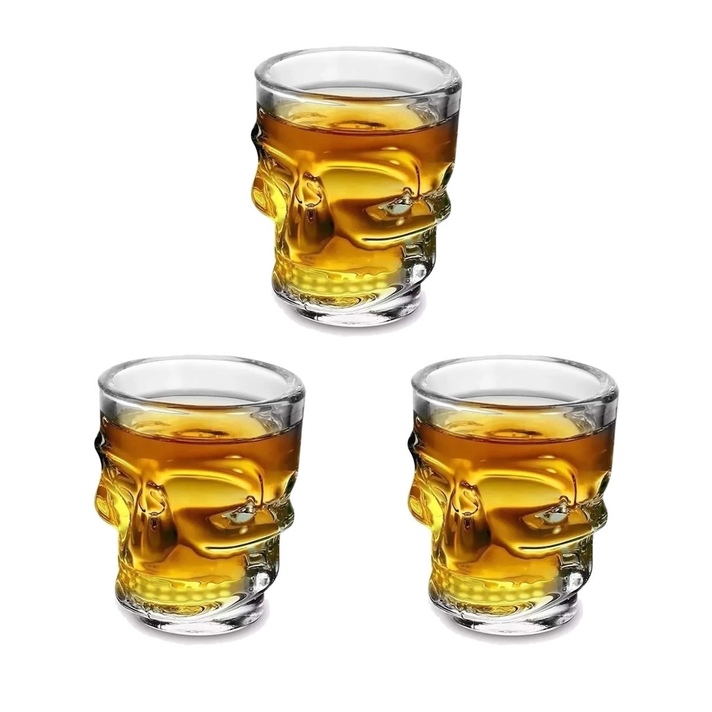 3un COPO VIDRO DOSE SHOT CAVEIRA 50ML CACHAÇA TEQUILA GROSSO