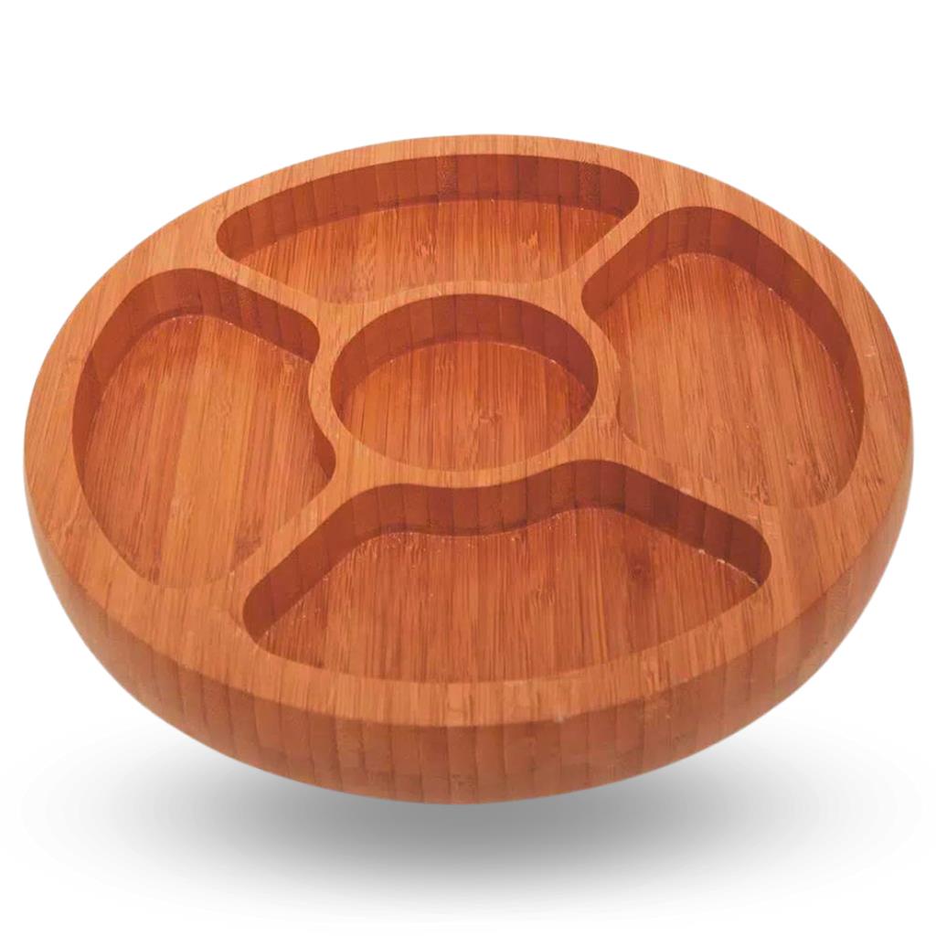 Gamela Petisqueira Bandeja Tipo Bamboo Redonda 5 Divisorias