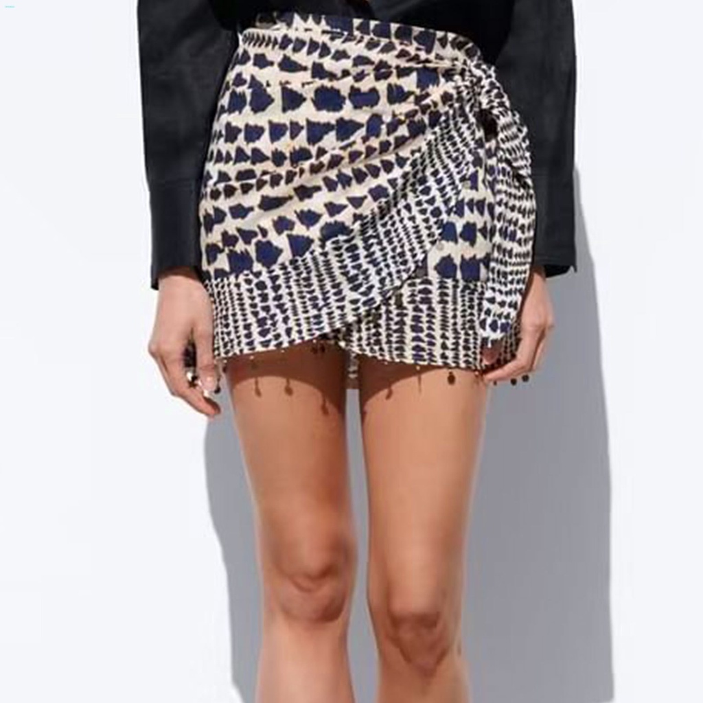 Saia Geométrica Vintage Feminina De Embrulho Curto Com Nó De Impressão Mini Sarong em Oferta na Shopee