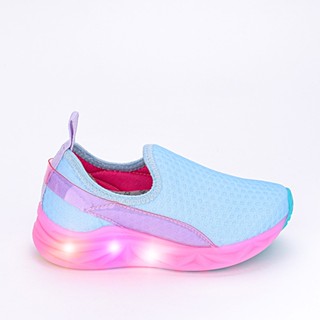 Tênis Feminino Infantil Led Kidy Light Menina Calce Fácil Azul Pink