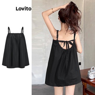 Lovito Camiseta Básica com Amarração para Mulheres L61AD058 (Preto)