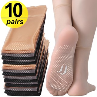 10 Pares De Meias De Verão Femininas Macias De Veludo Sem Deslizamento Emendas De Fundo Moda Feminina Transparente Seda De Cristal Fino Respirável