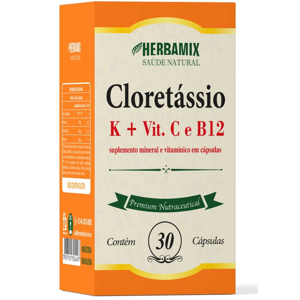 Cloretássio Potássio com Vitaminas B12 e C  Potássio 30 Cápsulas Herbamix