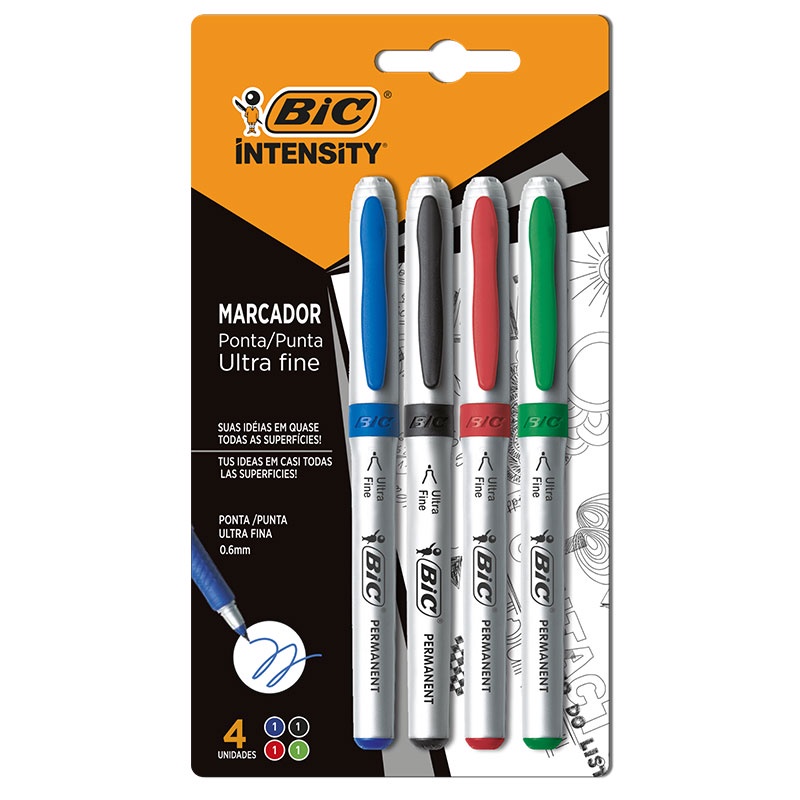 Pincel marcador permanente Intensity Ultra Fina com 4 cores 935855 Bic em Oferta na Shopee