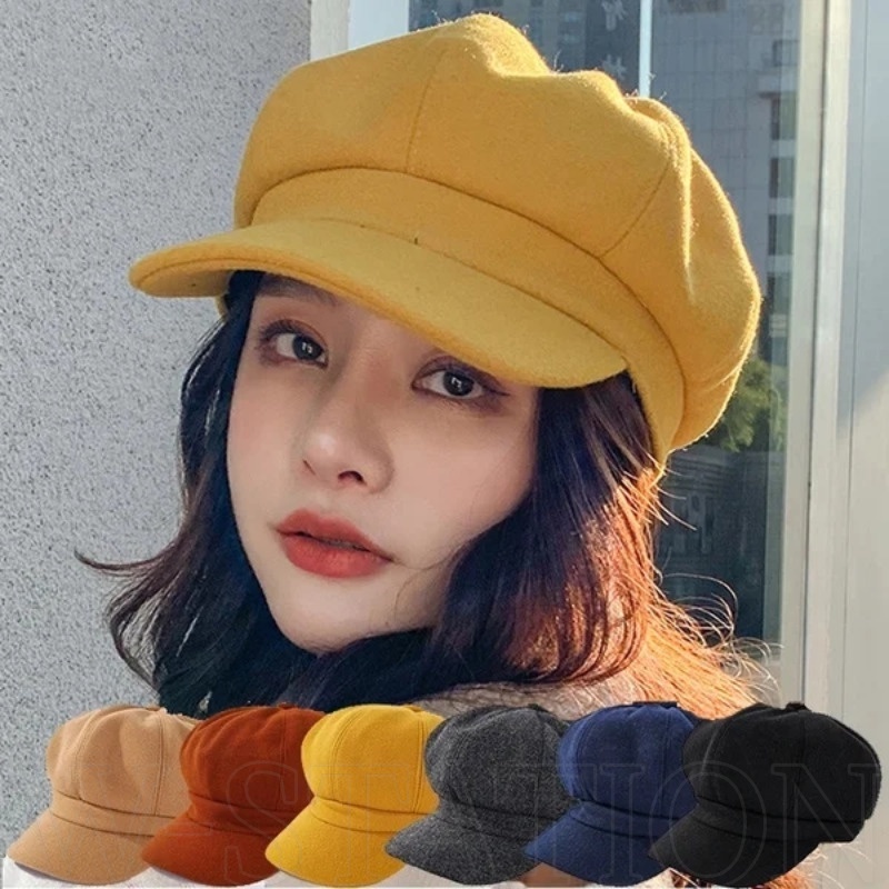 Boina De Anis De Lã De Outono E Inverno Feminino/British Vintage Style Solid Color Thickened Warm Hat/Tendência Estilo Literário Duck Tongue Cap Show Face Small/Fashion Accessories em Oferta na Shopee