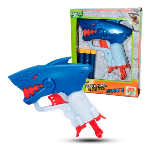Lançador De Dardo Pistola Infantil Arminha Super Shot Shark brinquedo presente tubarão shark divertido lançador de dardos para crianças
