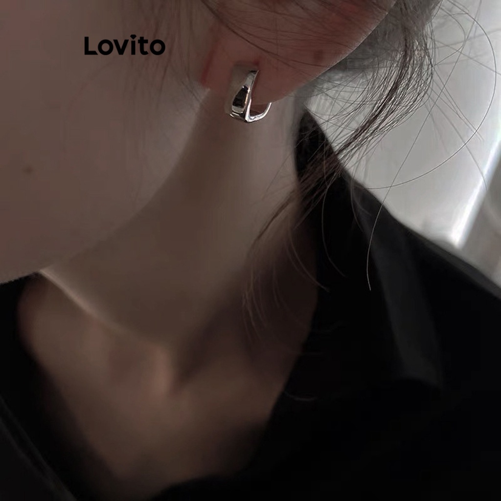 Detalhes do (Trendy) Lovito Brincos Casuais Brincos Geométricos Lisos Para Mulheres LFA04105 (Ouro/Prata)