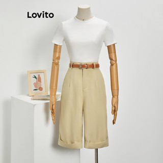 Lovito Shorts Simples com Bolsos para Mulheres LNE16144 (Cáqui)