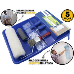 Kit 5 Peças Pintura E Reparo Teto Parede Multiuso Rolo Suporte Bandeja Pincel Rolinho Tigre Original