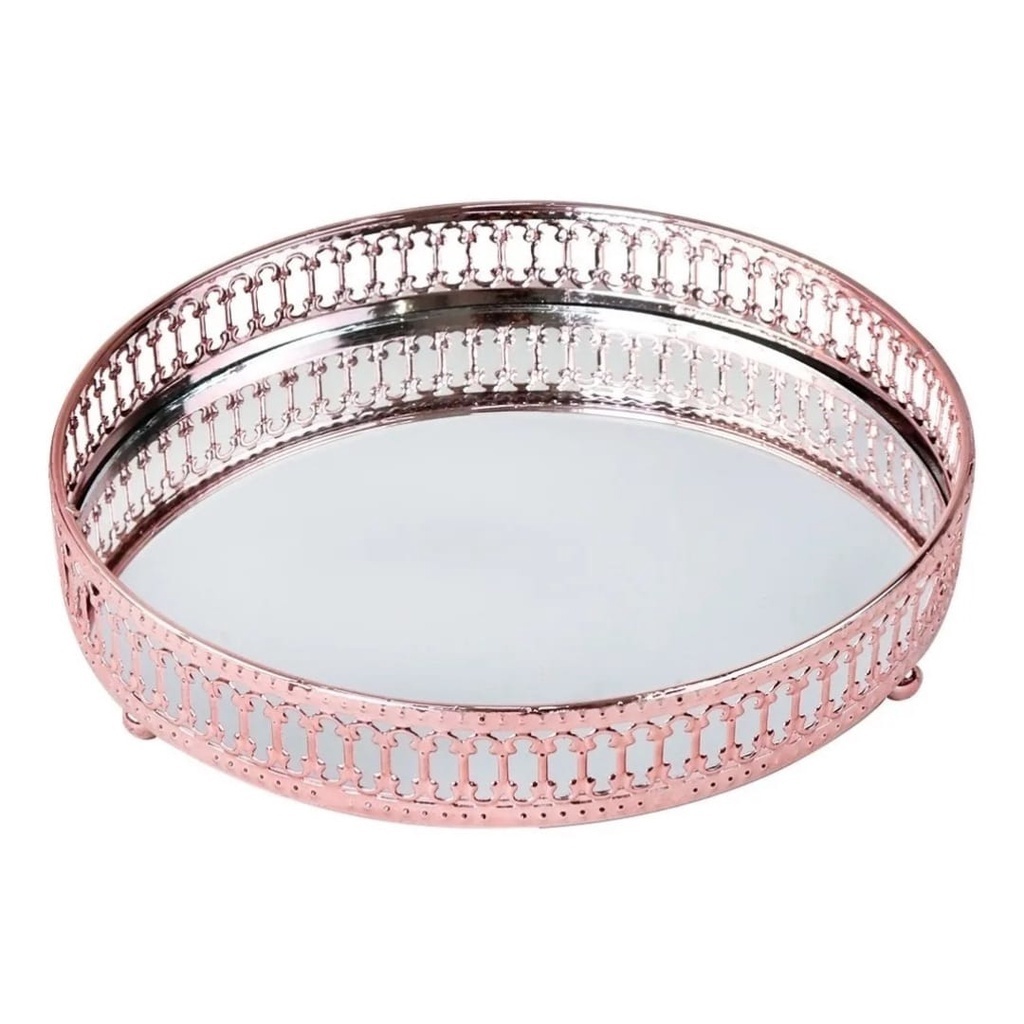 Bandeja Espelhada Decorativa Redonda Metal Lavabo Banheiro Porta Perfumes Penteadeira
