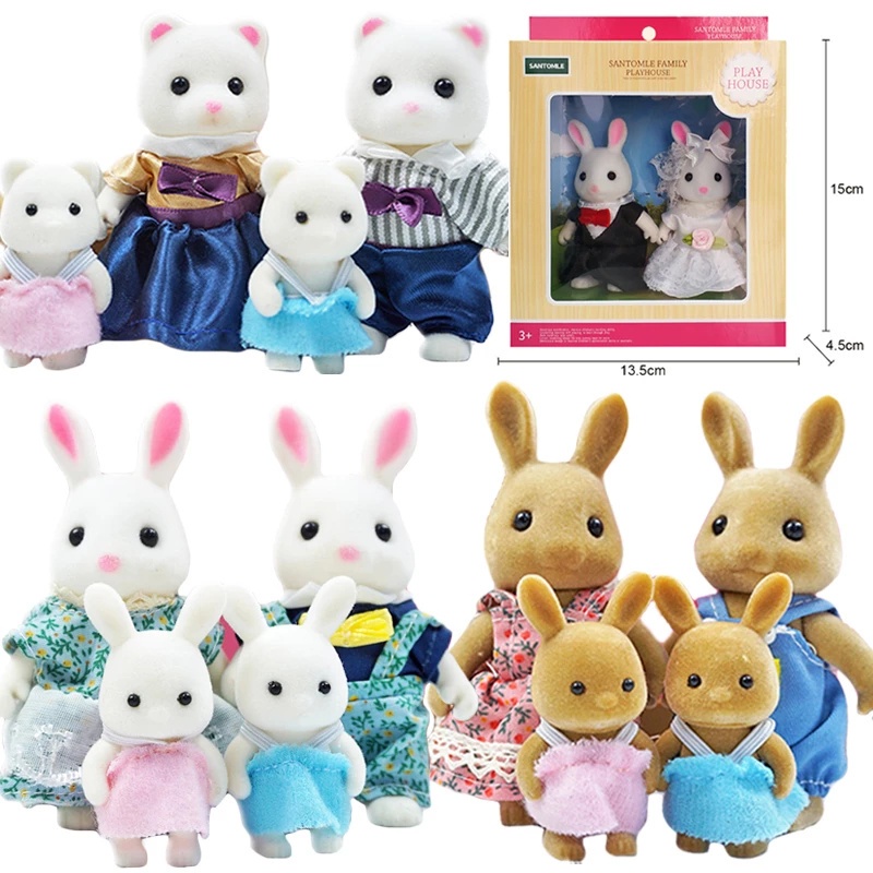 Simulação Família Coelho Da Floresta Boneca De Pelúcia Doll Plush Toys Dollhouse Figuras De Brinquedos De Bonecas De Bricolage PlayHouse Kids Birthday Girl Christmas Gifts