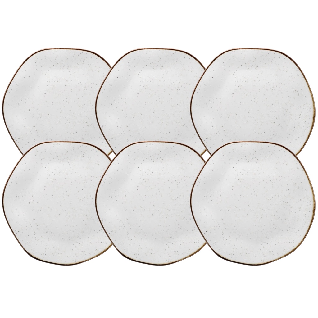 Kit 6 Pratos de Porcelana Sobremesa Rustico Ryo Maresia Decorado 21,5cm Oxford em Oferta na Shopee