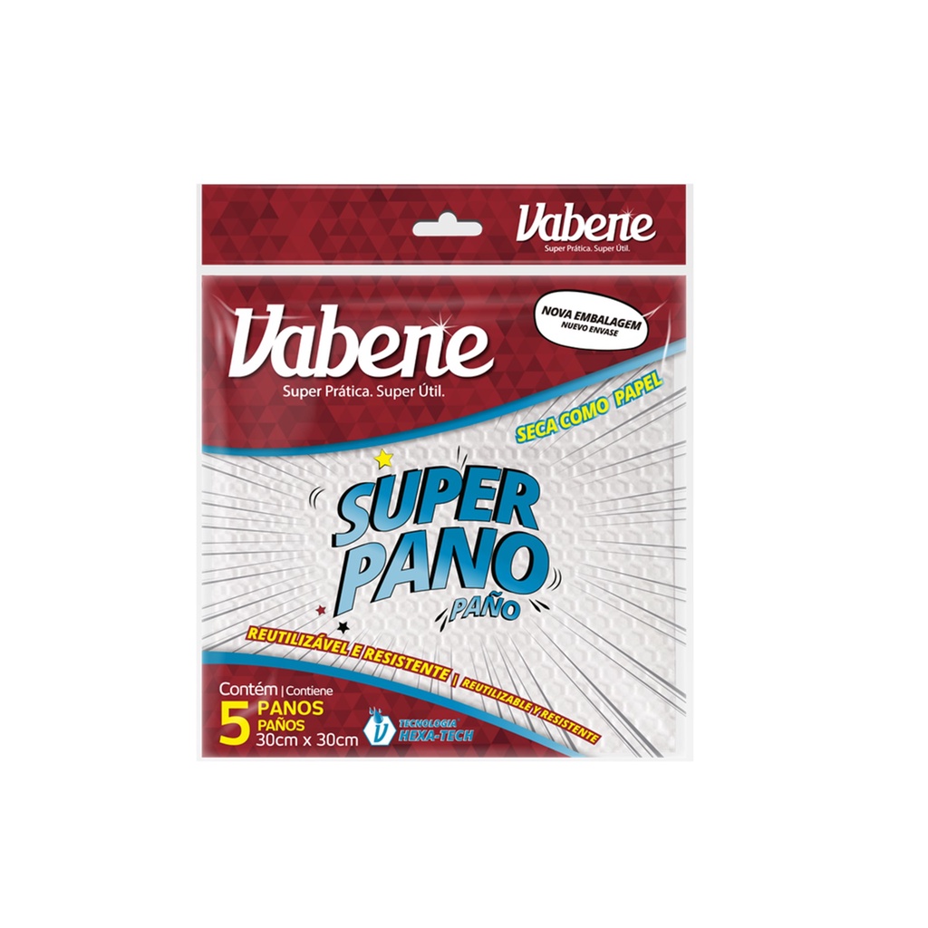 Pano Multiuso 30x30cm Super Pano Para Limpeza Vabene Com 5 Unidades Branco
