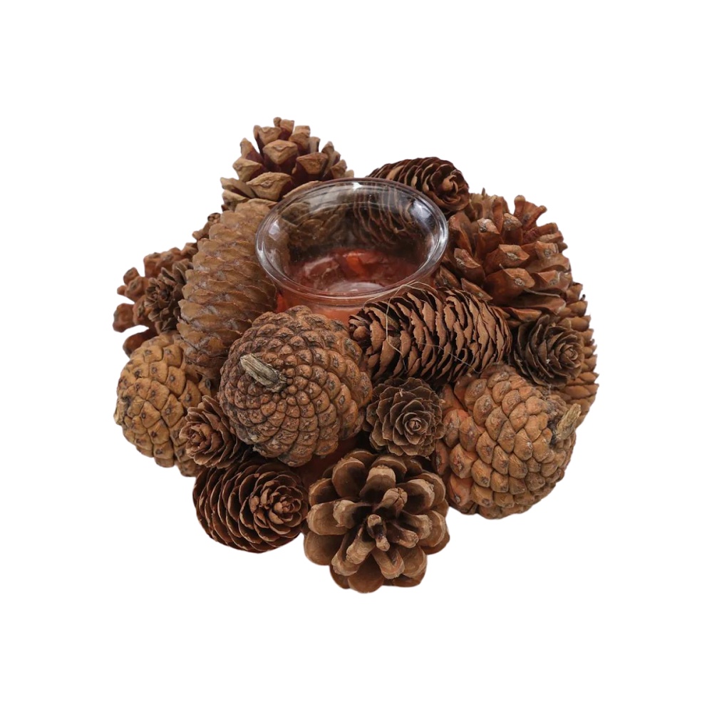 Castiçal Porta Vela Decoração Mesa Posta Natal Arranjo Pinha Pinhas Copo Vidro Decorativo Natalino Mesa Posta
