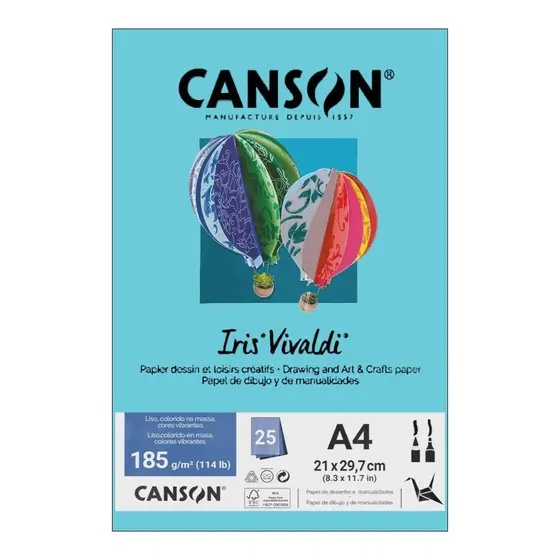 Papel A4 185g Canson iris vivaldi azul turquesa com 25 folhas